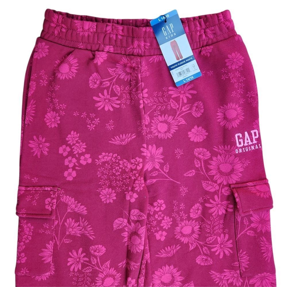 GAP Original Youth Red Pink Cozy Fleece Cargo Wide-Leg Sweatpant Size L (14/16) - Picture 5 of 11